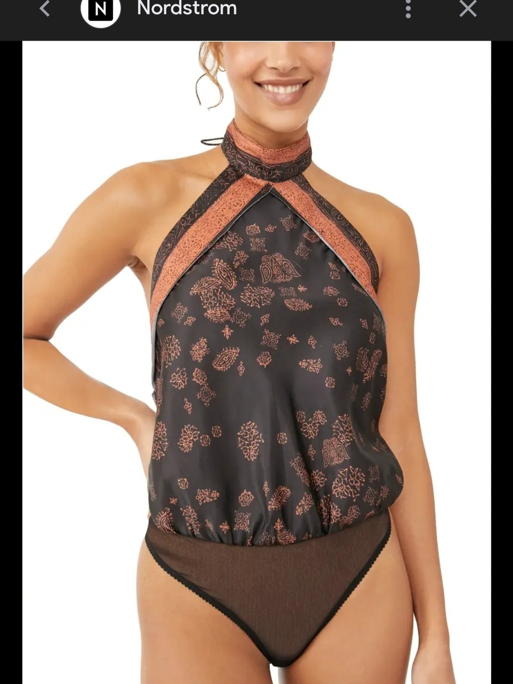 Halter Neck Black & Copper Print Bodysuit